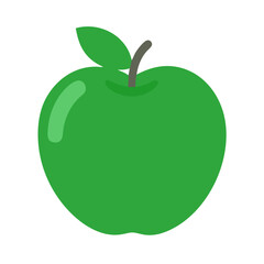 Flat green apple illustration with leaf on black background