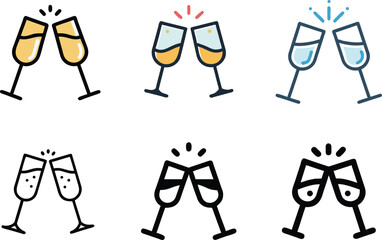 Champagne Glass Toast Icon Set For Celebration, Party, And Festive Design Concepts