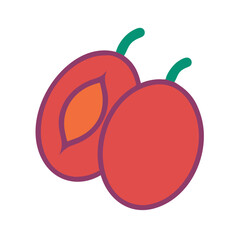 Minimalistic plum fruit illustration on a black background