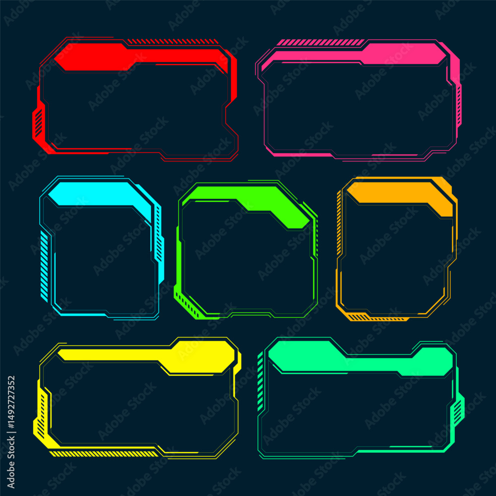 Poster futuristic hud or ui elements. sci-fi user interface text boxes, callouts. colorful warning message 