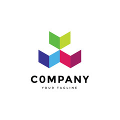 Three box brand technology colorful logo design vector