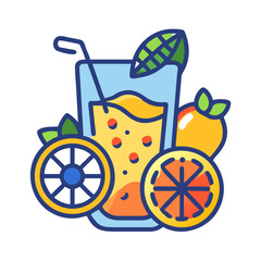 Orange juice and slices still life vector illustration design