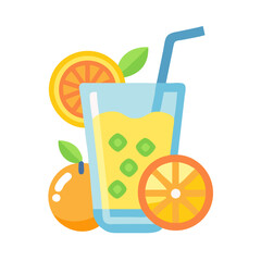Orange juice illustration with fruits and flat design style