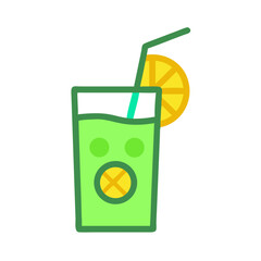 Minimalistic lemonade icon with lemon slice on black background