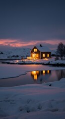 Fototapeta premium House at dusk in winter landscape