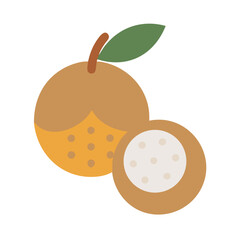 Minimalist longan fruit illustration on black background, two pieces