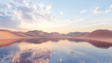 Reflective water and hills under a cloudy sky