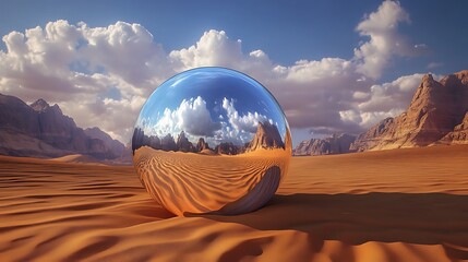 Reflective sphere in desert landscape