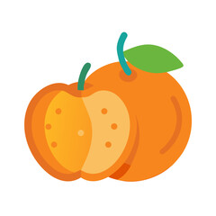Stylized orange fruit illustration with leaves against black background