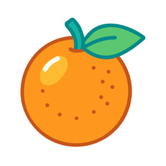 Stylized cartoon orange fruit with leaf on black background