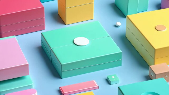 pastel colored gift boxes arranged on blue background, present or surprise concept, minimal style