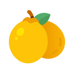 Two stylized yellow loquats with a leaf on black background