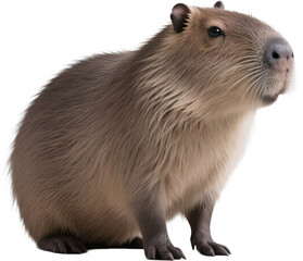 This charming capybara meets your gaze with a sense of calm and connection showing trust and curiosity in its warm forward-facing expression and fluffy fur detail