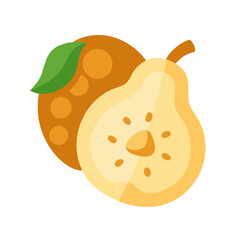 Simplified orange and pear fruit illustration on black background