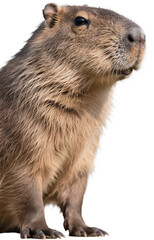 A soft and detailed face shot of a capybara as it gazes quietly with kind eyes and a peaceful air capturing the gentle spirit and laidback nature of this friendly creature
