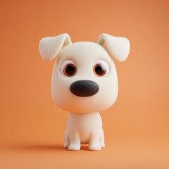 Fototapeta premium This cheerful cartoon dog character has big round eyes and a fluffy appearance. Set against a vibrant orange background, it exudes a playful and friendly vibe, appealing to all ages