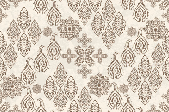 Vector damask seamless pattern background. Patchwork abstract Ikat floral embroidery.Ethnic oriental traditional. Aztec African boho paisley patterns. Design for texture, fabric, clothing, decoration