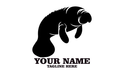 Manatee silhouette, manatee icon silhouette vector art illustration design, manatee logo design with white background