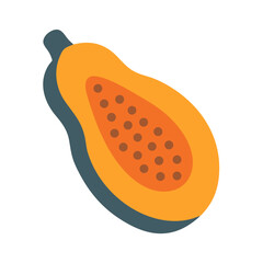 Isolated papaya half with seeds on black background graphic