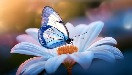 charming white and blue butterfly poised gracefully on a delicate petal
