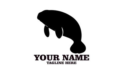 Manatee silhouette, manatee icon silhouette vector art illustration design, manatee logo design with white background