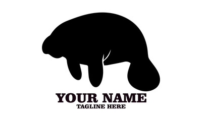 Manatee silhouette, manatee icon silhouette vector art illustration design, manatee logo design with white background