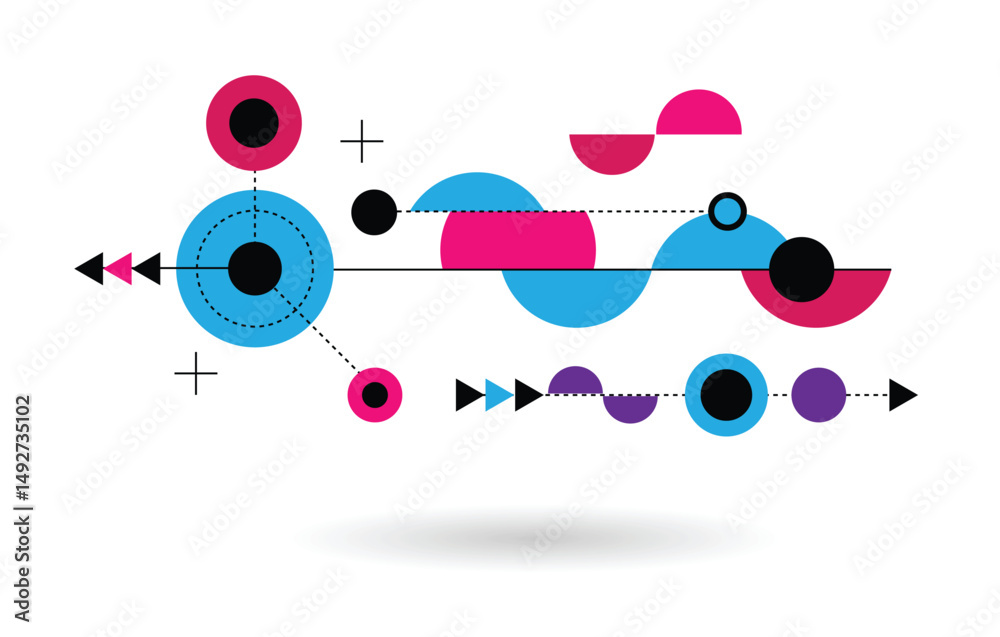 Poster Abstract Futuristic Line Art Design with Lines Circles and Geometric Figures. Graphic design elements and resources vector art