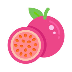 Stylized Guava Fruit Illustration, One Slice with Seeds