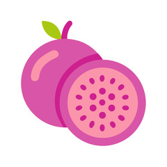 Pink guava halves isolated on black background illustration