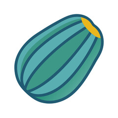 Stylized blue squash illustration with vibrant contrasting background