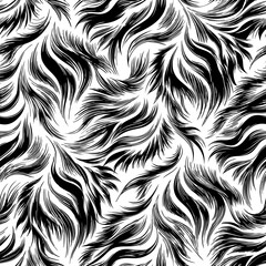 Elegant Seamless Black and White Feather Line Art Pattern