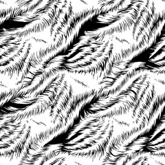 Hand-Drawn Rough Black and White Seamless Fur Pattern