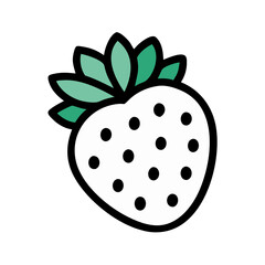 Flat vector strawberry icon with leaves on black background