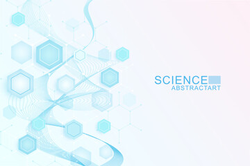 Health care abstract background with hexagons, lines and dots. Medical innovation banner template concept. Biology and pharmaceutical technology background. Vector illustration.