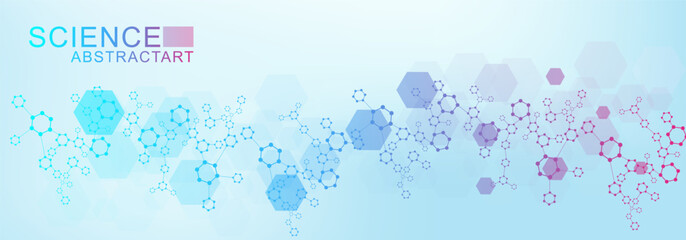 Health care abstract background with hexagons, lines and dots. Medical innovation banner template concept. Biology and pharmaceutical technology background. Vector illustration.