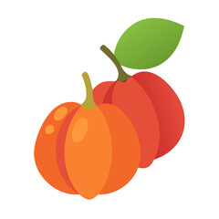 Two cartoon fruit with leaf against a black background