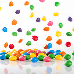 Vibrant Rainbow Candy Falling on White Background Sweet Treats Photography