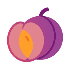 Flat style plum illustration with cross section on black