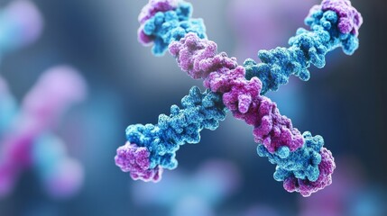 Detailed 3d illustration of dna double helix structure with emphasis on x chromosomes representing genetic code and human inheritance in molecular biology
