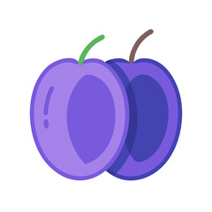 Two stylized plums against black backdrop in flat design