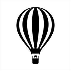 Naklejka premium Hot air balloon silhouette icon isolated on white background. Travel adventure flight symbol graphic.