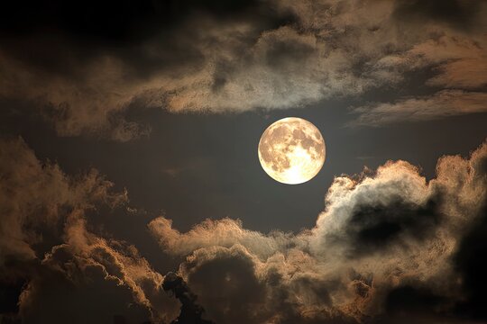 Full Moon Majesty: A Serene Nocturne in Dark Clouds