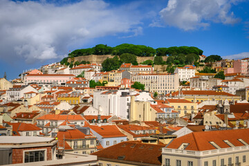 Beautiful skyline of Lisbon, Portugal with hilltop St George castle on