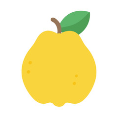 Simple Quince Illustration with Leaf on Black Background