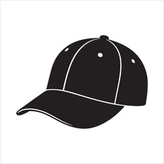 Fototapeta premium Baseball cap silhouette icon isolated on white background. Casual sport hat headwear graphic symbol.