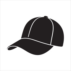 Baseball cap silhouette icon isolated on white background. Casual sport hat headwear graphic symbol.