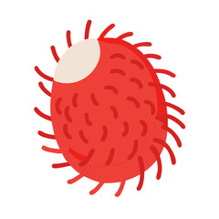 Stylized red rambutan fruit illustration against black background