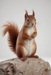 Red squirrel posed against pure white backdrop, high resolution, white background