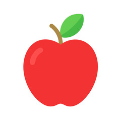 Flat vector illustration of a red apple with leaf