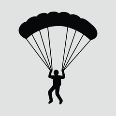 Parachuter Descending Silhouette Minimal Adventure Style Vector Illustration
